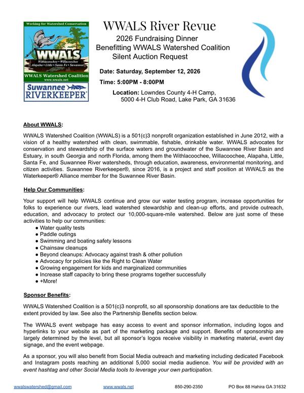 [Silent Auction Page 1, 2026-09-12 --WWALS River Revue 2026]