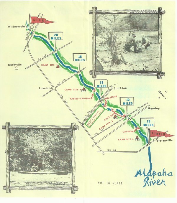 600x689 Map and pictures, in Canoe Guide to the Alapaha River Trail, by John S. Quarterman, for WWALS.net, 0  1979