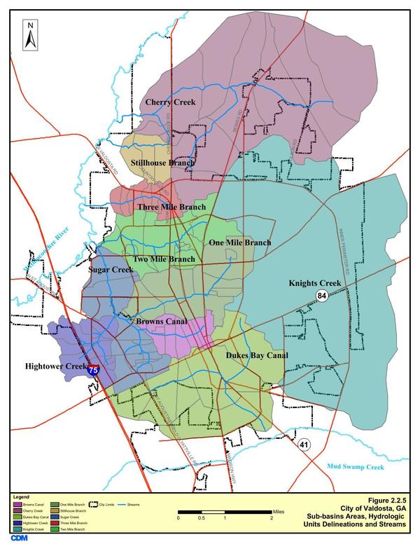 600x776 Figure 2.2.5. Sub-basins Areas, in Section 2 Methodology, by City of Valdosta, for WWALS.net, 14 January 2011