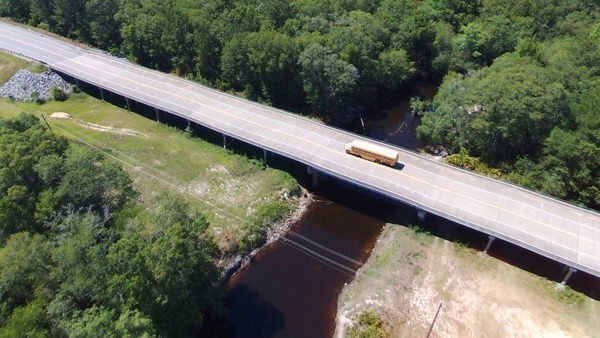 School bus heading west