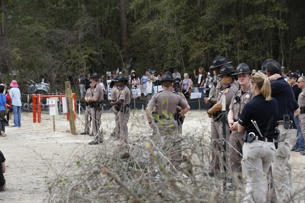 Police blocking the public