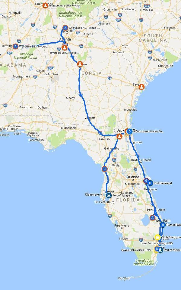 LNG export routes, Map