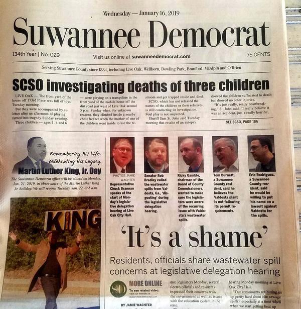 Front Page, Suwannee Democrat